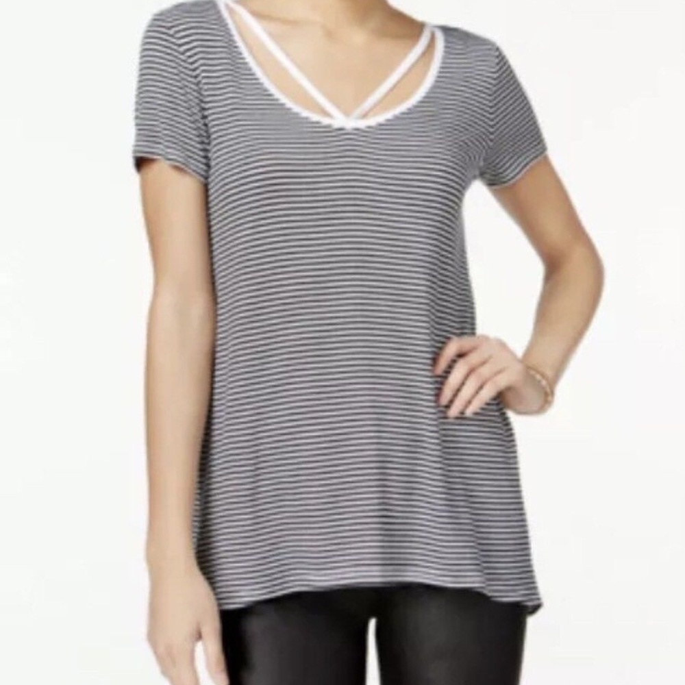 Ultra flirt Juniors' Striped Mock - Neck Top